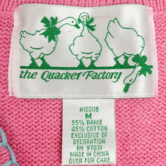 Quacker Factory Beach Summer Seashore Themed Pink Cardigan Sweater Medium - Picture 3 of 14